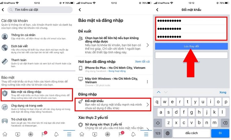 cách đổi mật khẩu fb điện thoại iphone