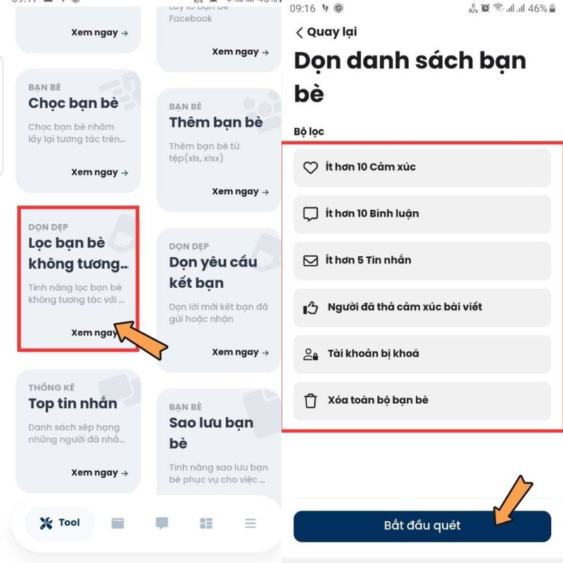 cách lọc bạn bè trên facebook bằng app