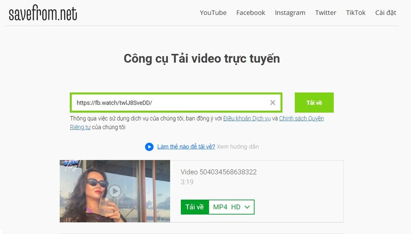 cách tải video trên facebook bằng savefrom