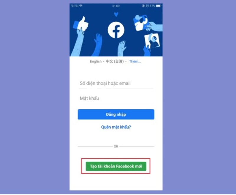 cách tạo facebook trên điện thoại